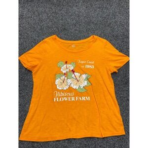 Cato Womens Orange Flower Graphic T-Shirt Tropic Coast Slub Tee M